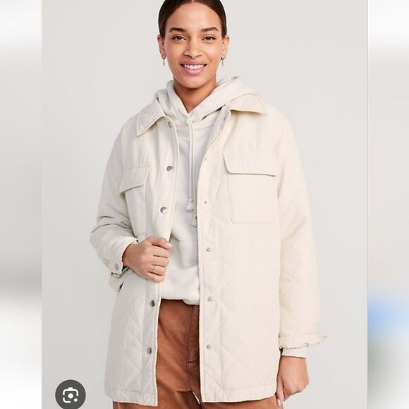 Old Navy Quilted Utility Shacket In Cozy Cashmere Size Small Petite - Picture 1 of 10